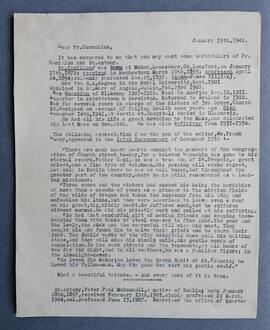 Copy letters from Fr. Colman Griffin to Fr. Cornelius Hyland