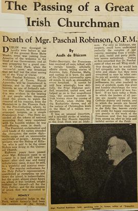 Death of Archbishop Paschal Robinson OFM / by Aodh de Blacam