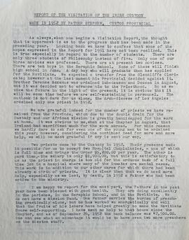 Canonical Visitation Report for 1952