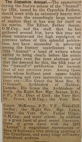 ‘Cork Examiner’ review of ‘The Capuchin Annual’ (1934)