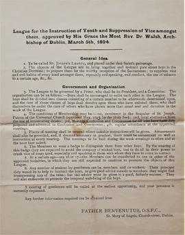 Flier for the League for the Instruction of Youth and Suppression of Vice