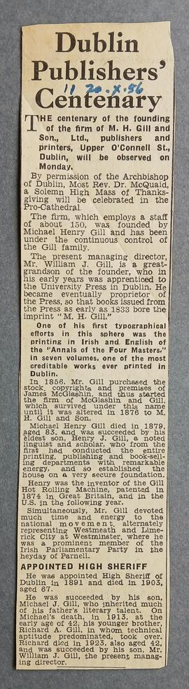 Dublin Publishers’ centenary / M.H. Gill