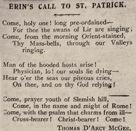 Erin’s Call to St. Patrick by Thomas D’Arcy McGee