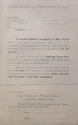 Flier for Irish Loyal and Patriotic Union Publications