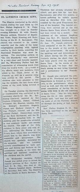 St. Lawrence Church News / Death of Fr. Albert Bibby