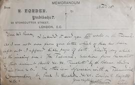 Letter to James Pearse from R. Forder