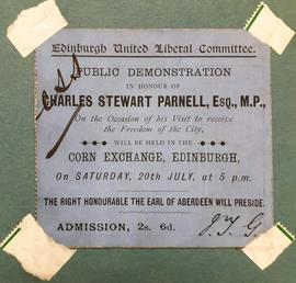 Admission Ticket for Parnell Demonstration, Edinburgh