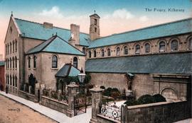Colourised postcard print of the exterior of the Capuchin Friary, Kilkenny
