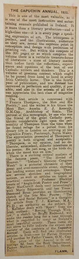 ‘The Irish Weekly’ review of ‘The Capuchin Annual’ (1933)
