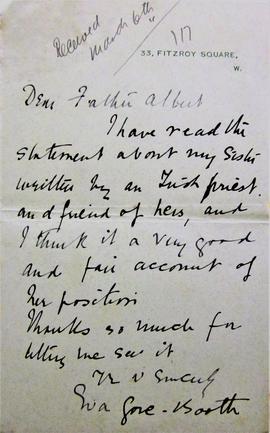 Letter from Eva Gore-Booth to Fr. Albert Bibby OFM Cap.