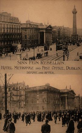 Hotel Metropole and Post Office, Dublin. Before and After the 1916 Rising