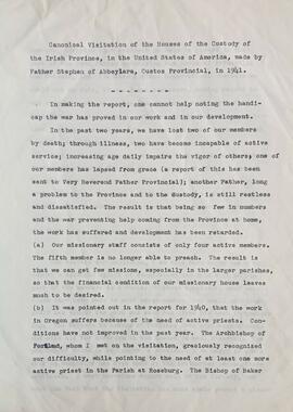 Canonical Visitation Report for 1941