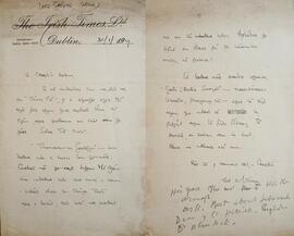 Letter from Aodh de Blacam to Douglas Hyde