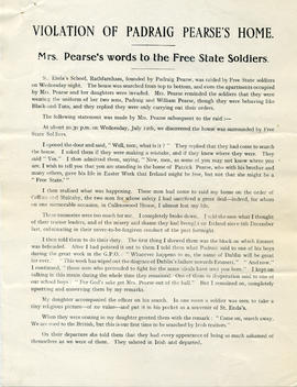 Violation of Padraig Pearse's Home. Mrs. Pearse's words to the Free State soldiers