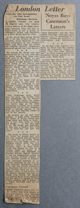 Noyes buys Casement’s letters