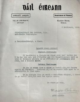 Letter from Michael Collins to Terence MacSwiney