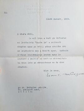 Letter from William T. Cosgrave to Douglas Hyde
