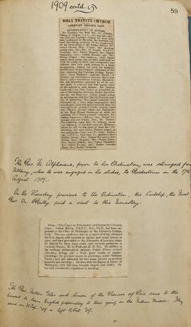Chronicle Entry and Newspaper Clippings: Holy Trinity Church Altars Consecration and Academic Appointments