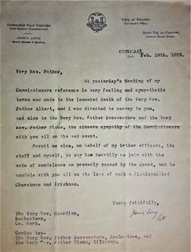 Letter from Cork Harbour Commissioners re the death of Fr. Albert Bibby OFM Cap.