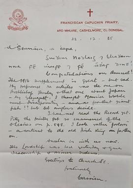 Letter from Fr. Cassian O’Shea