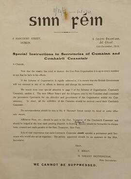 Circular letter re special instructions for sending correspondence