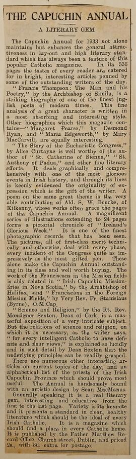 ‘The Kilkenny People’ review of ‘The Capuchin Annual’ (1933)