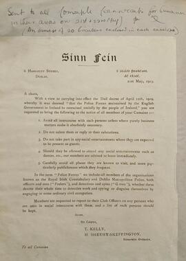 Circular letter re the ostracization of police force members