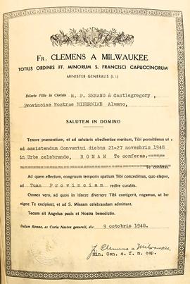 Obedience to Fr. Senan Moynihan