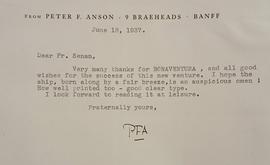 Letter from Peter F. Anson