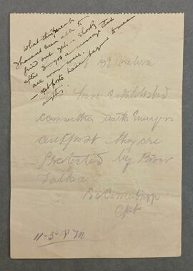 Note to Commandant Éamon de Valera