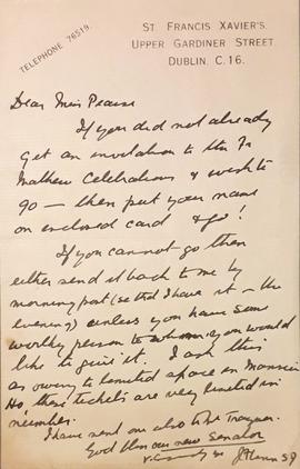 Letter to Margaret Mary Pearse from a Jesuit Priest