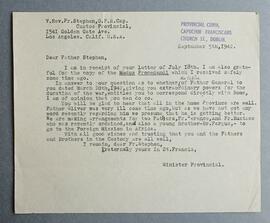 Copy letter from Fr. Colman Griffin to Fr. Stephen Murtagh