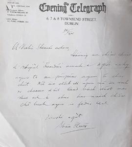 Letter from Shan Ó Cuiv to Br. Senan Moynihan