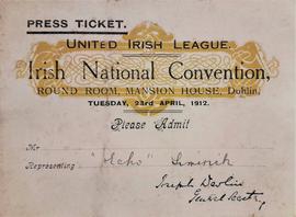 United Irish League Convention Ticket