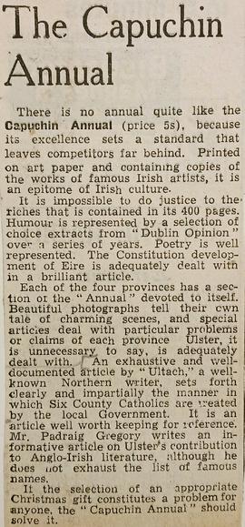 ‘Irish Weekly and Ulster Examiner’ review of ‘The Capuchin Annual’ (1940)