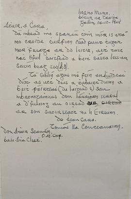 Letter from Tomás Bán Ó Conceanainn