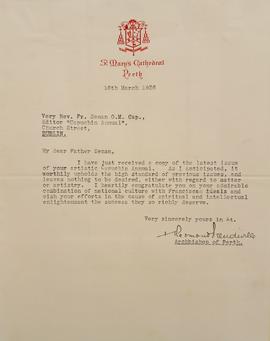 Letter from Archbishop Redmond Prendiville