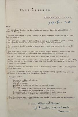 Circular letter re the collection of information on outrages
