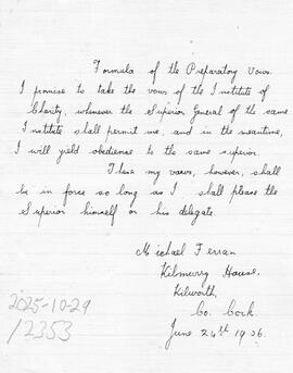 Formula of prepatory vows