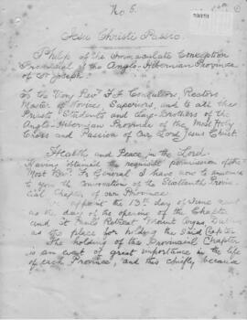 Anglo-Hibernian (St. Joseph's) Province 16th (1902) Provincial Chapter  Convocatory Letter