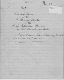 Anglo-Hibernian (St. Joseph's) Province 7th (1875) Provincial Chapter  Acta  Official Record of proc
