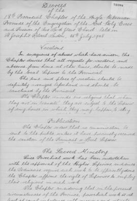 Anglo-Hibernian (St. Joseph's) Province 18th (1908) Provincial Chapter  Decrees
