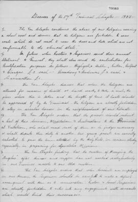 Anglo-Hibernian (St. Joseph's) Province 17th (1905) Provincial Chapter  Decrees
