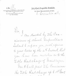 Mount Argus; Finances: Tithe-Rent:etIrish Church Temporalities Commission, 24 Upper Merrion Street,