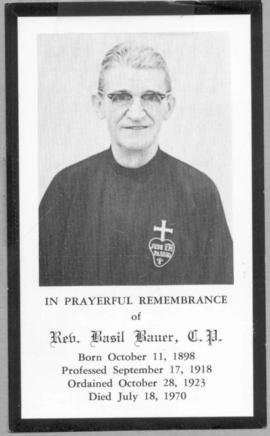 Memoriam card for Basil Bauer
