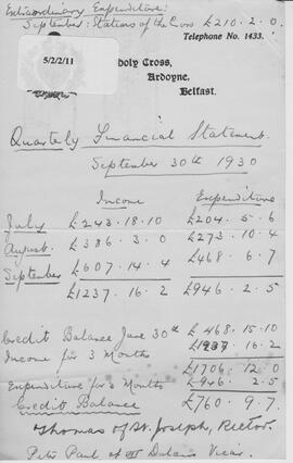 Holy Cross Retreat, Ardoyne: Belfast: Finances:
