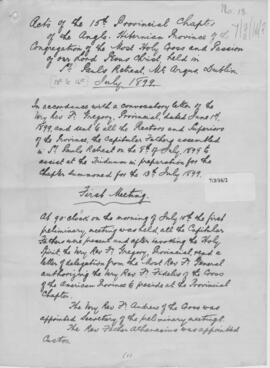 Anglo-Hibernian (St. Joseph's) Province 15th (1899) Provincial Chapter  Acta  Official Record of pro
