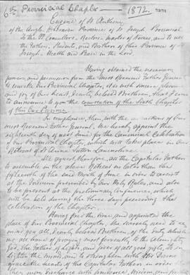 Anglo-Hibernian (St. Joseph's Province)  Provincial Chapter  Convocatory Letter