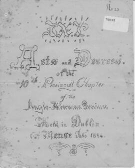 Anglo-Hibernian (St. Joseph's) Province 10th (1884) Provincial Chapter  Acta  Official Record of pro