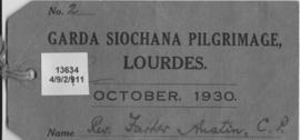 Garda Siochana: Pilgrimages.  Loudres  1930.  Baggage Tags.